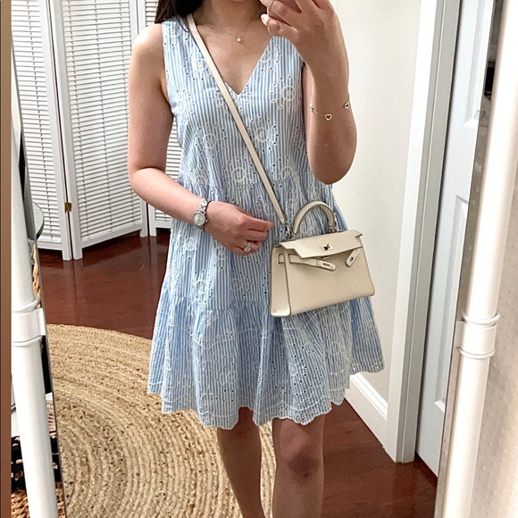 LOFT Eyelet Striped Tiered Swing Dress - Picture 5 of 6